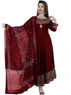 Dimonsher Women Printed Anarkali Kurta(Maroon)