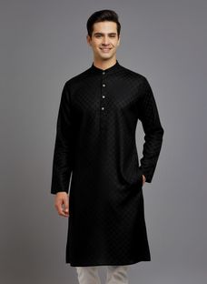 Tibra Collection Men Solid Straight Kurta(Black)