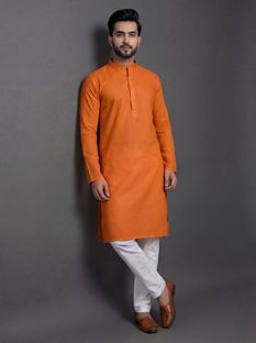Tibra Collection Men Solid Straight Kurta(Orange)