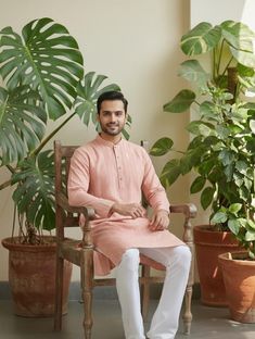 NkLoomVeda Men Self Design Straight Kurta(Orange)