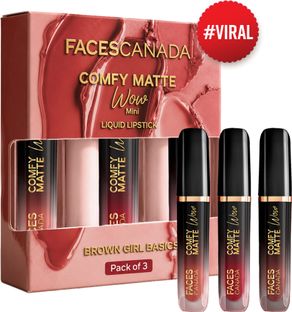 FACES CANADA Comfy Matte Wow Mini Liquid Lipstick | Waterproof | Gift Set for Women & Girls(Choco Couture + Mauve Majesty + Maroon Maven, 6 ml)