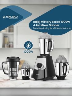 BAJAJ Military Series Evoque 4 Jar 1000 Watts Mixer Grinder 1000 W Mixer Grinder(Military Series Evoque 4 Jar 1000 Watts Mixer Grinder | 4 Jars | Black)
