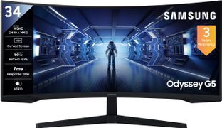 Samsung Odyssey G5 Curved 86.4 cm (34 inch) Curved WQHD LED Backlit VA Panel with HDR 10, Game Style UI, Borderless UltraWide Gaming Monitor (LC34G55TWWWXXL)(AMD Free Sync, Response Time: 1 ms, 165 Hz Refresh Rate)