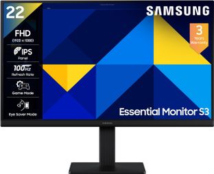 Samsung S3 54.6 cm (22 inch) Full HD LED Backlit IPS Panel with Super Slim Borderless Design, Ports-HDMI, VGA, Game Mode, Eye Saver Mode, Wall Mountable, Black Monitor (LS22D300GAWXXL)(Response Time: 5 ms, 100 Hz Refresh Rate)