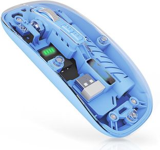 HRYFiNE MS038 Type-C Chargeble Dual Mode 2.4Ghz Wireless Mouse,BT5.2 Ambidextrous Optical Mouse(2.4GHz Wireless, Bluetooth, Blue)