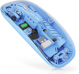 HRYFiNE MS038 Type-C Chargeble Dual Mode 2.4Ghz Wireless Mouse,BT5.2 Ambidextrous Optical Mouse(2.4GHz Wireless, Bluetooth, Blue)