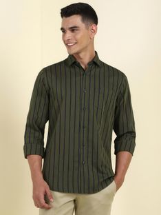 Allen Solly Men Striped Casual Green Shirt