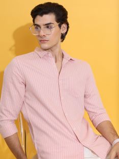 HIGHLANDER Men Striped Casual Pink, White Shirt