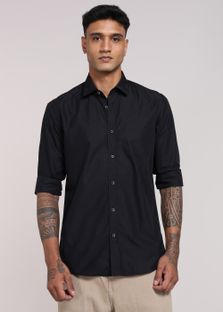 PETER ENGLAND Men Solid Casual Black Shirt