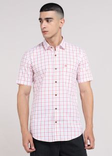 PETER ENGLAND Men Checkered Casual Orange, White Shirt