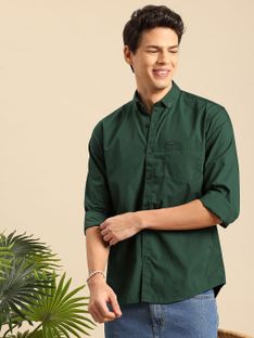 Mast & Harbour Men Solid Casual Dark Green Shirt