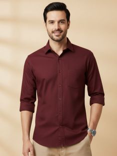 METRONAUT Men Solid Casual Maroon Shirt