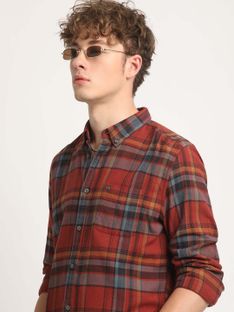 THE BEAR HOUSE Men Checkered Casual Brown Shirt