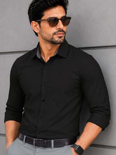 VeBNoR Men Solid Formal Black Shirt