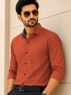 VeBNoR Men Solid Casual Orange Shirt