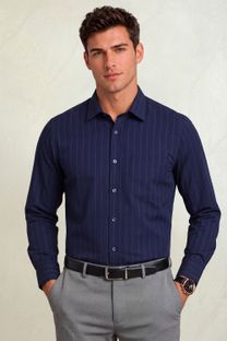 LOUIS PHILIPPE Men Striped Formal Dark Blue Shirt