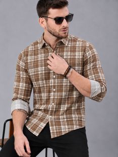 Roadster Men Checkered Casual Brown Shirt