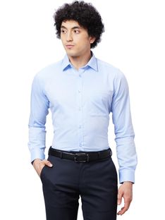 Raymond Men Self Design Formal Light Blue Shirt