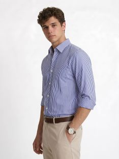 PETER ENGLAND Men Striped Formal Blue Shirt