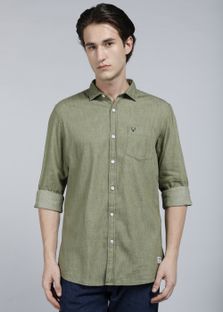 Allen Solly Men Self Design Formal Green Shirt