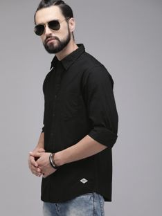 Roadster Men Solid Casual Black Shirt