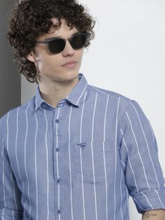 The Indian Garage Co. Men Striped Casual Blue Shirt