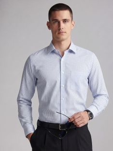 VAN HEUSEN Men Checkered Formal Blue Shirt