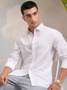 HIGHLANDER Men Striped Formal Multicolor, White Shirt