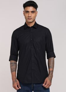 PETER ENGLAND Men Solid Casual Black Shirt