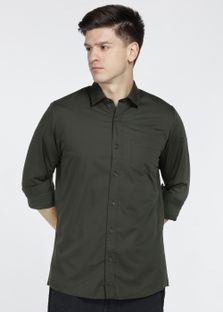 PETER ENGLAND Men Solid Casual Dark Green Shirt