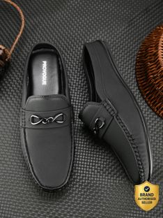 PROVOGUE Men's Pu Open Loafers Loafers For Men(Black , 12)