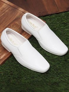 HIKBI Leather Formal Shoes Daily Use Mocassion For Men Slip On For Men(White , 6)