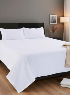 Om Trading Cotton Double Flat 220 TC Printed 1 Summer Bedsheet with 2 Pillow Covers(White)