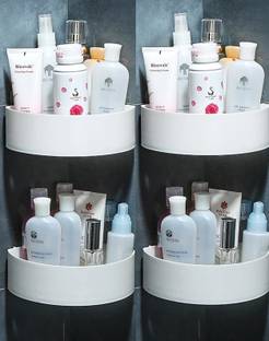 QXORE Plastic Bathroom Accessories Rack Shelf ( 4 Corner Shelve ) Plastic Wall Shelf