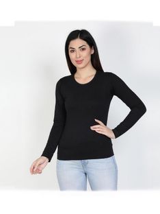 Vynzo Solid Women Round Neck Black T-Shirt