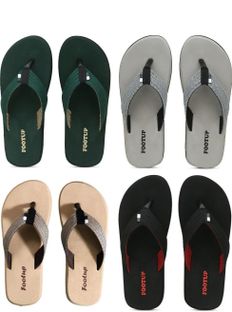 FOOT UP Men 4 Pairs|EVA|Ultralightweight|Premium|Comfort|All Seasons Slippers(Green, Grey, Black, Beige , 7)