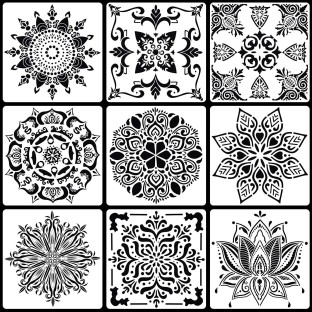 TAORISH 7 Pack 12x12 Inch Mandala Stencil Large Reusable Stencils for Painting on Wall Floor Tile Fabric Furniture Stencils Laser-Cut Painting Template 