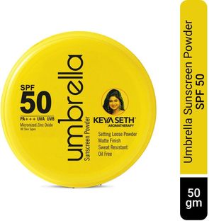 KEYA SETH AROMATHERAPY Sunscreen - SPF 50 PA+++ Umbrella Sunscreen Powder SPF 50 with PA+++ UV Protection, Sweat Resistant Formula, Makeup Setting & Finishing Loose Powder, Enriched with Micronized Zinc Oxide for Oily Skin.(50 g)