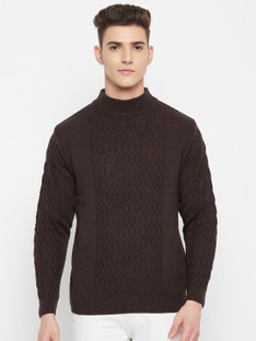 Neck Casual Men Brown Sweater 