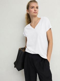 KOTTY Solid Women V Neck White T-Shirt