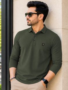 VeBNoR Self Design Men Polo Neck Dark Green T-Shirt