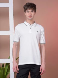 Dollar Solid Men Polo Neck White T-Shirt