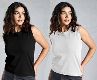 Dharm Enterprise Solid Women Round Neck Black, White T-Shirt