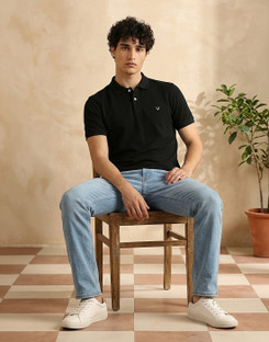 Allen Solly Solid Men Polo Neck Black T-Shirt
