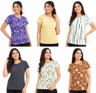 MP Fashions Printed Women Round Neck Multicolor T-Shirt