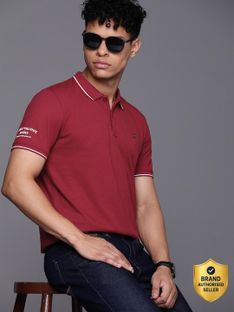 Louis Philippe Jeans Solid Men Polo Neck Maroon T-Shirt
