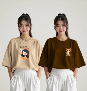 INFIRAX Printed Women Round Neck Beige, Brown T-Shirt