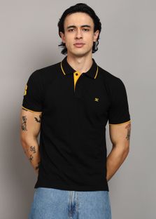 KILLER Solid Men Polo Neck Black T-Shirt