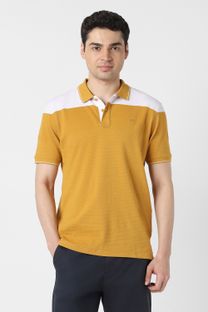 PETER ENGLAND Colorblock Men Polo Neck Yellow T-Shirt