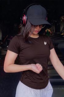 NEXSUS APPARELS Solid Women Round Neck Brown T-Shirt